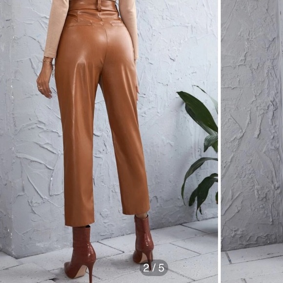 Leather Solid Straight Leg Pants - Picture 4 of 4